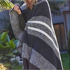 Barefoot Dreams Cozychic Knit Blanket Grey White Stripe Style 607